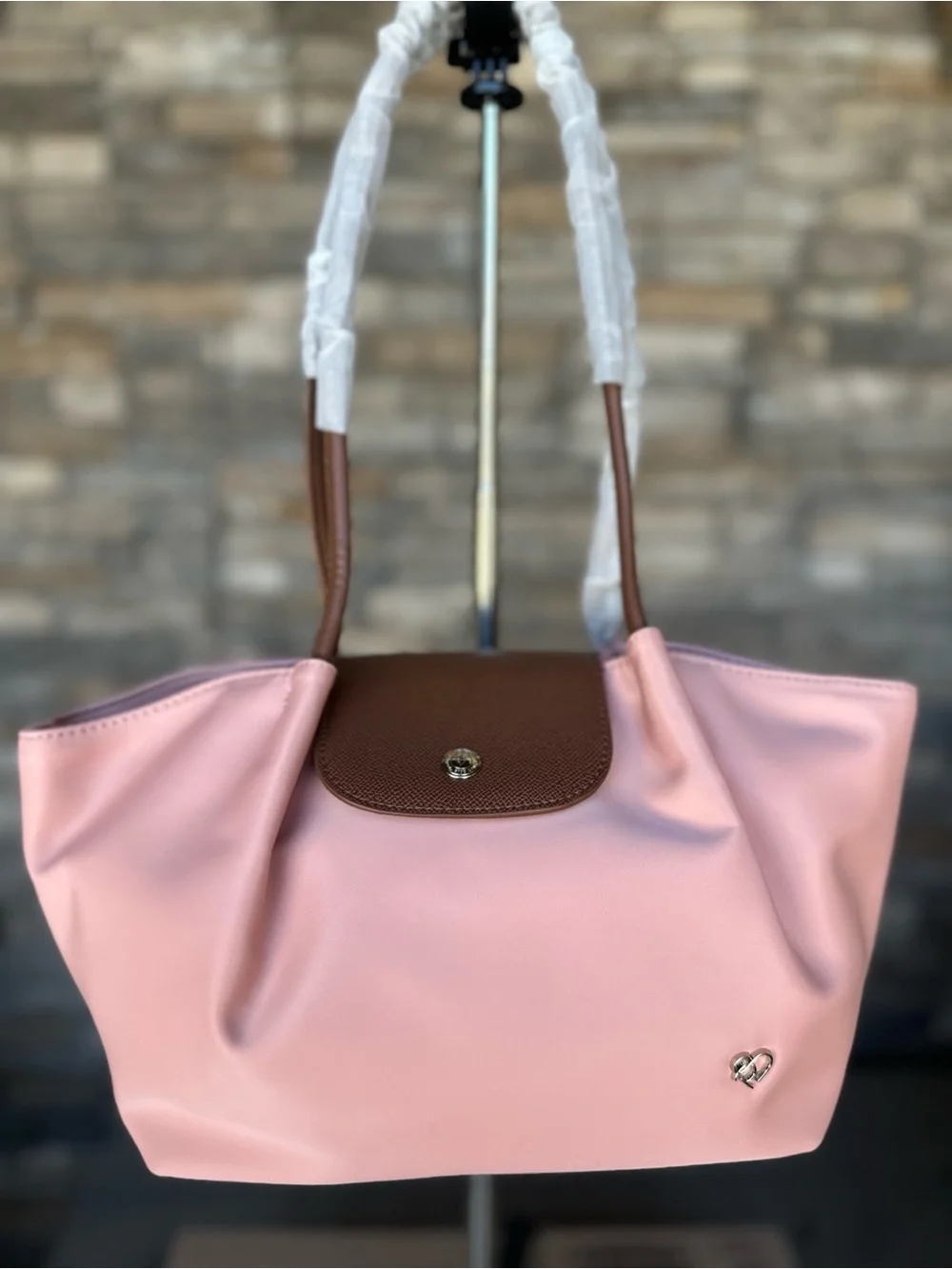 Pony Twentyeight Pink Tote VEYA Bag with Brown Trim - Women's Shoulder Bag